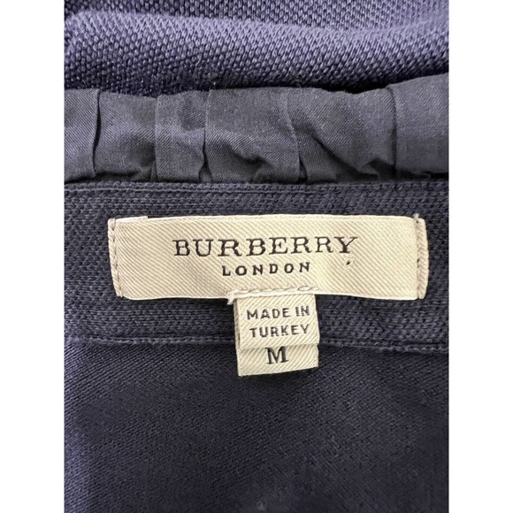 Burberry London Polo Shirt Blue Size Medium Subtle Plaid Collar Buttons Fitted - Picture 7 of 10